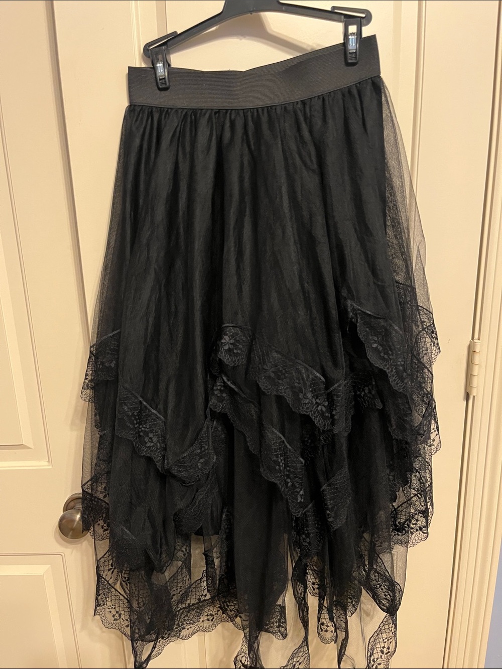Women's Black High-Low Lace Tulle Skirt -